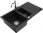 Granitinė virtuvinė plautuvė Mexen Matias su mai&scaron;ytuvu ir sifonu, Black/Chrome