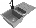 Granitinė virtuvinė plautuvė Mexen Matias su mai&scaron;ytuvu ir sifonu, Grey/Black