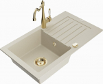 Granitinė virtuvinė plautuvė Mexen Pablo su mai&scaron;ytuvu ir sifonu, Beige/Gold