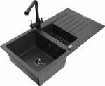 Granitinė virtuvinė plautuvė Mexen Matias su mai&scaron;ytuvu ir sifonu, Black granite/Black