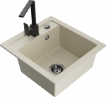 Granitinė virtuvinė plautuvė Mexen Vito su mai&scaron;ytuvu ir sifonu, Beige/Black