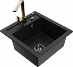 Granitinė virtuvinė plautuvė Mexen Vito su mai&scaron;ytuvu ir sifonu, Black+Gold