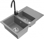 Granitinė virtuvinė plautuvė Mexen Gaspar su mai&scaron;ytuvu ir sifonu, Grey/Black