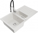 Granitinė virtuvinė plautuvė Mexen Matias su mai&scaron;ytuvu ir sifonu, White/Black/Chrome