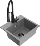 Granitinė virtuvinė plautuvė Mexen Milo su mai&scaron;ytuvu ir sifonu, Grey/Black