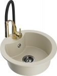 Granitinė virtuvinė plautuvė Mexen Diego su mai&scaron;ytuvu ir sifonu, Beige/Black/Gold