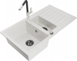 Granitinė virtuvinė plautuvė Mexen Matias su mai&scaron;ytuvu ir sifonu, White/Black/Chrome