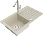 Granitinė virtuvinė plautuvė Mexen Pablo su mai&scaron;ytuvu ir sifonu, Beige/Chrome