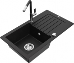 Granitinė virtuvinė plautuvė Mexen Pablo su mai&scaron;ytuvu ir sifonu, Black/Chrome