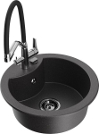 Granitinė virtuvinė plautuvė Mexen Diego su mai&scaron;ytuvu ir sifonu, Black granite/Black/Chrome