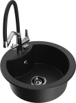 Granitinė virtuvinė plautuvė Mexen Diego su mai&scaron;ytuvu ir sifonu, Black/Chrome