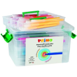 PRIMO 615PEN120 Super plaunami žymekliai, smulkus antgalis, mokykliniame dėkle su 4 skyreliais, 120 vnt., 12 spalvų.