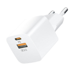 Greito įkrovimo tinklo įkroviklis 20W USB-C USB-A, baltas