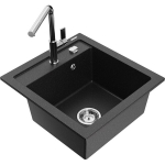 Vienguba granitinė plautuvė Mexen Vito su virtuvės mai&scaron;ytuvu Flora, Juoda/Sidabrinis metallic - 6503-73-670401-00