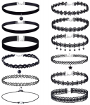 Juodas 12 choker nėrinių karolių rinkinys