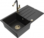 Granitinė virtuvinė plautuvė Mexen Bruno su mai&scaron;ytuvu ir sifonu, Metallic black/silver/black/gold