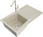 Granitinė virtuvinė plautuvė Mexen Cesar su mai&scaron;ytuvu ir sifonu, Beige/Chrome