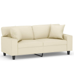 Dvivietė sofa su pagalvėlėmis, kreminė, 140cm, dirbtinė oda