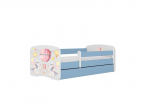 Vaiki&scaron;ka lova be čiužinio, su stalčiumi Kocot Kids BabyDreams Blue balloon, 140x70 cm, mėlyna/balta