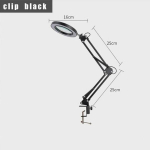 5x didinamasis stiklas su &scaron;viesa 2 viename LED ap&scaron;viestas didinamasis stiklas 3 spalvų režimai be pakopų pritemdomas laisvų rankų darbo didinamoji stalinė lempa, Black with clips