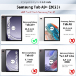 Easyacc klaviatūros dėklas, suderinamas su Samsung Galaxy Tab А9+ 2023 Sm-x210/x215/x216 11 colių, su apsaugine plėvele, [ispani&scaron;ka klaviatūra], nuimamas klaviatūros apsauginis dėklas su pie&scaron;tuko laikikliu, juodas