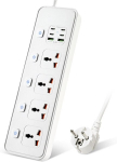 Ilginimo laidas su usb lizdais, 4 krypčių lizdai su 4 usb-c prievadais ir 2 usb prievadais, 3250 w vienas jungiklis, 1,8 m ilginimo laidas su apsaugotomis maitinimo juostomis, eu multi ki&scaron;tukinis adapteris, baltas