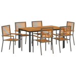 7 dalių sodo valgomojo komplektas Pilkas poli ratanas Akacijos,kraunami sodo foteliai su pagalvėlėmis 2 vnt Pilkas poli ratanas,sodo stalas 150x90x75 cm solidus akacijos medis ir metalas