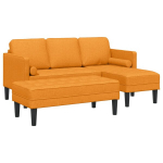 2 dalių sofa komplektas su pagalvėlėmis tamsiai geltoname audinyje