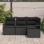 4 dalių sodo sofos rinkinys su pagalvėmis juoda poli ratanas,2 vietų sodo sofa su pagalvėmis juoda poli ratanas