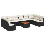 11 dalių sodo sofos rinkinys su pagalvėmis juodas poli ratanas akacija,2 vietų sodo sofa su pagalvėmis juodas poli ratanas