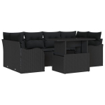 7 dalių sodo sofa rinkinys su pagalvėmis juoda poli ratanas,2 vietų sodo sofa su pagalvėmis juoda poli ratanas