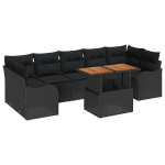 8 dalių sodo sofa su pagalvėlėmis juoda poli ratanas akacija,2-vietė sodo sofa su pagalvėlėmis juoda poli ratanas