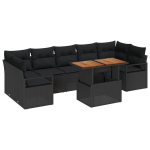 8 dalių sodo sofos rinkinys su pagalvėmis Juodas poli ratanas akacija,2-vietė sodo sofa su pagalvėmis Juodas poli ratanas