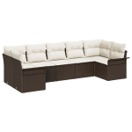 7 Dalių Sodo Sofa Rinkinys su Pagalvėlėmis Ruda Poli Ratanas,2-Vietų Sodo Sofa su Laikymo Skyriumi ir Pagalvėlėmis Ruda Poli Ratanas
