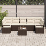 8 dalių sodo sofa su pagalvėlėmis ruda poli ratanas,2 vietų sodo sofa su laikymu ir pagalvėlėmis ruda poli ratanas