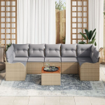 8 dalių sodo sofa rinkinys su pagalvėlėmis Smėlio Poliratanas Akacija,2-vietė sodo sofa su saugykla ir pagalvėlėmis Smėlio Poliratanas