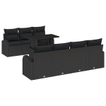 8 dalių sodo sofos komplektas su pagalvėlėmis Juoda Poli Ratanas,2-vietė sodo sofa su saugykla ir pagalvėlėmis Juoda Poli Ratanas