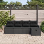 5 dalių sodo sofa komplektas su pagalvėlėmis juodas poli ratanas,2-vietis sodo sofa su pagalvėlėmis juodas poli ratanas