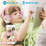 Jyps vaiki&scaron;kos bluetooth ausinės, vienaragio ausinės belaidės vaikams su laidu, bluetooth ausinės mergaitėms su mikrofonu, mokyklinės ausinės vaikams nuo 3-10 metų, rožinės