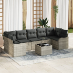 8 dalių sodo sofa komplektas su pagalvėlėmis &Scaron;viesiai pilka Poli ratanas,2 vietų sodo sofa su pagalvėlėmis &Scaron;viesiai pilka Poli ratanas