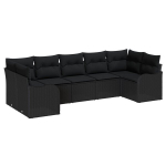 7 dalių sodo sofa rinkinys su pagalvėmis Juodas Poli ratanas,2-vietė sodo sofa su pagalvėmis Juodas Poli ratanas