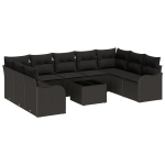 10 dalių sodo sofa su pagalvėmis, smėlio poli ratanas,2 vietų sodo sofa su pagalvėmis, juoda poli ratanas