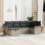 6 dalių sodų sofa su pagalvėmis, &scaron;viesiai pilka poli ratan,2-vietė sodo sofa su laikymu ir pagalvėmis, &scaron;viesiai pilka poli ratan