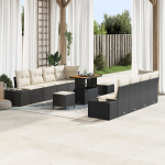 11 dalių Sodo Sofa Rinkinys su pagalvėlėmis Juoda Poli Ratanas Akacija,2-sėdimoji Sodo Sofa su Sandėliu ir Pagalvėlėmis Juoda Poli Ratanas,3 dalys Sodo Valgomojo Rinkinys su Pagalvėlėmis Juoda Poli Ratanas Akacija