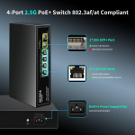 Nicgiga 4 prievadų 2.5g Poe nevaldomas komutatorius su 4 x 2.5gb Base-t Poe+@78w + 2 x 10g Sfp Uplink, 2.5gbe Ieee802.3af/at Power Over Ethernet komutatorius, palaiko Wifi6 Ap, Nas, 4k Poe kameros Nvr