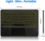 Bluetooth plan&scaron;etinis kompiuteris su jutikliniu kilimėliu, ap&scaron;viesta įkraunama Qwertz klaviatūra, belaidė klaviatūra su 7 spalvų ap&scaron;vietimu, skirta Ipad, Android plan&scaron;etiniams kompiuteriams, Microsoft Surface, juoda
