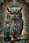 5D deimantinė mozaika &bdquo;Magi&scaron;koji pelėda&ldquo; &ndash; pilnas padengimas, 55 &times; 80 cm. Aksominė drobė, blizgantys deimantai &ndash; stulbinantis rezultatas ir meditacinis procesas.