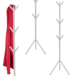 Ant grindų pastatomas drabužių kabykla su striukėmis, metalinis, baltas