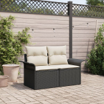 2-vietė sodų sofa su pagalvėlėmis juoda poli ratanas