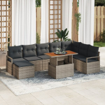 9 dalių sodo sofas rinkinys su pagalvėmis pilkos poli ratanas, 2 vietų sodo sofa su saugojimo ir pagalvėmis pilkos poli ratanas